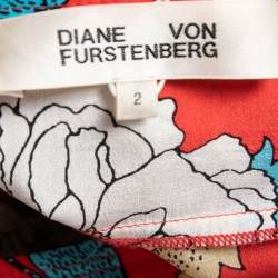 Pre Owned Diane Von Furstenberg Red Floral Printed Silk Wrap Midi Skirt S