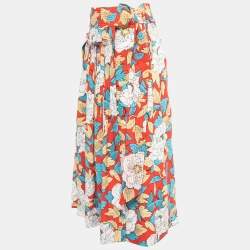 Pre Owned Diane Von Furstenberg Red Floral Printed Silk Wrap Midi Skirt S