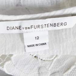 Pre Owned Diane von Furstenberg White Lace Tank Top L