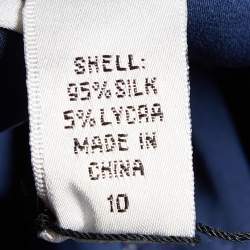 Pre Owned Diane Von Furstenberg Navy Blue Printed Silk Top L