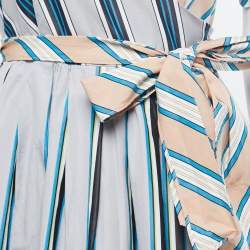Pre Owned Diane Von Furstenberg Grey/Peach Striped Cotton Wrap Midi Dress S
