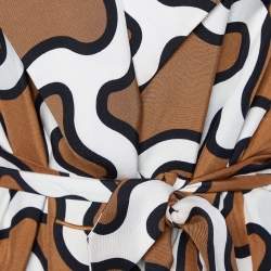 Pre Owned Diane Von Furstenberg Brown Printed Belted Clean Margee Coat M