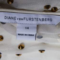 Pre Owned Diane Von Furstenberg White Studded Abriela Embellished Dress XL