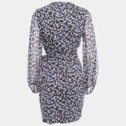 Pre Owned Diane Von Furstenberg Navy Blue Printed Cotton & Silk Sigourney Wrap Dress M
