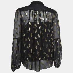 Pre Owned Diane Von Furstenberg Black/Gold Silk Jacquard Isolde Blouse S