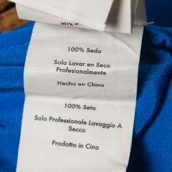 Pre Owned Diane Von Furstenberg Blue Silk Roundneck Buttoned Blouse M