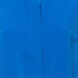 Pre Owned Diane Von Furstenberg Blue Silk Roundneck Buttoned Blouse M
