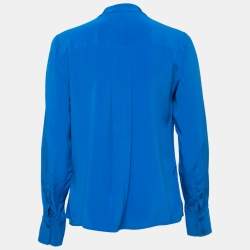 Pre Owned Diane Von Furstenberg Blue Silk Roundneck Buttoned Blouse M