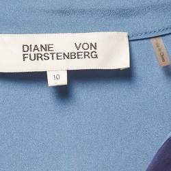 Diane Von Furstenberg Blue & Violet Silk Button Front belted Shirt Dress L