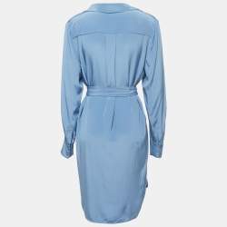 Diane Von Furstenberg Blue & Violet Silk Button Front belted Shirt Dress L