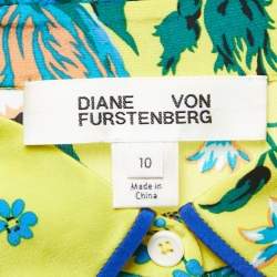 Pre Owned Diane Von Furstenberg Yellow Floral Printed Silk Shirt L