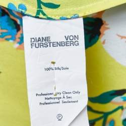 Pre Owned Diane Von Furstenberg Yellow Floral Printed Silk Shirt L
