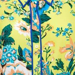 Pre Owned Diane Von Furstenberg Yellow Floral Printed Silk Shirt L