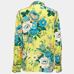 Pre Owned Diane Von Furstenberg Yellow Floral Printed Silk Shirt L