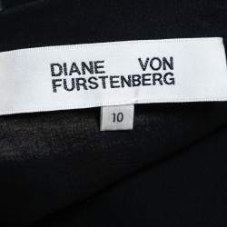 Diane Von Furstenberg Black Printed Silk Wrap Effect Jumpsuit L