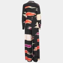 Diane Von Furstenberg Black Printed Silk Wrap Effect Jumpsuit L