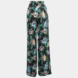 Pre Owned Diane Von Furstenberg Black Floral Printed Crepe Wide Leg Pants M 