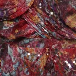 Pre Owned Diane Von Furstenberg Red Printed Silk Embellished Garvin Strapless Mini Dress S