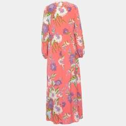 Pre Owned Diane Von Furstenberg Floral Printed Silk Drawstring Maxi Dress M