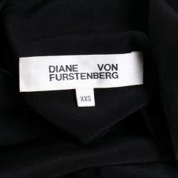 Pre Owned Diane Von Furstenberg Black Silk Neck Tie Detail Flared Mini Dress XXS