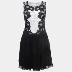 Pre Owned Diane Von Furstenberg Black/White Lace & Silk Sleeveless Mini Dress S