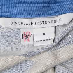 Diane Von Furstenberg Blue Patterned Silk Knit Long Sleeve Wrap Maxi Dress XS