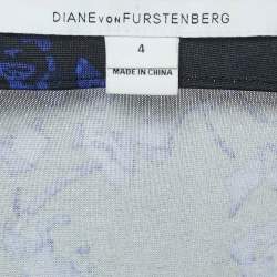 Pre Owned Diane Von Furstenberg Blue Floral Print Silk Knit Wrap Maxi Dress S