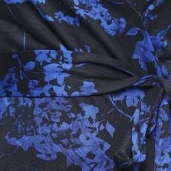 Pre Owned Diane Von Furstenberg Blue Floral Print Silk Knit Wrap Maxi Dress S