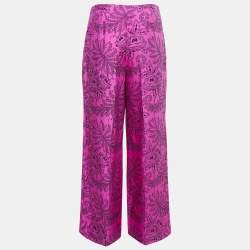 Diane Von Furstenberg Pink Print Silk Wide Leg Trousers M