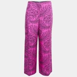 Diane Von Furstenberg Pink Print Silk Wide Leg Trousers M