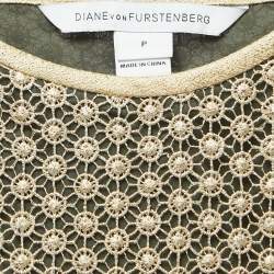 Pre Owned Diane Von Furstenberg Gold Guipure Lace Strappy Mini Dress S