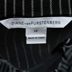 Pre Owned Diane Von Furstenberg Black Striped Silk Sheer Shirt L