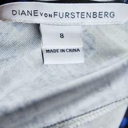 Pre Owned Diane von Furstenberg Black & Navy Blue Floral Printed Knit & Chiffon Riviera Wrap Dress M