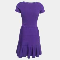 Pre Owned Diane Von Furstenberg Purple Knit Flared Short Dress S/M