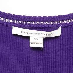 Pre Owned Diane Von Furstenberg Purple Knit Flared Short Dress S/M