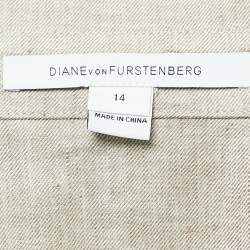 Diane Von Furstenberg Grey Linen Blend Open Front Belted Coat XL