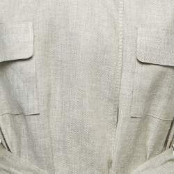 Diane Von Furstenberg Grey Linen Blend Open Front Belted Coat XL
