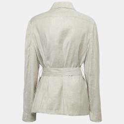 Diane Von Furstenberg Grey Linen Blend Open Front Belted Coat XL