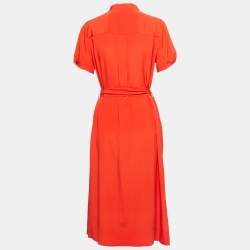 Pre Owned Diane Von Furstenberg Dark Orange Crepe Button Front Belted Midi Dress S