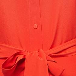 Pre Owned Diane Von Furstenberg Dark Orange Crepe Button Front Belted Midi Dress S