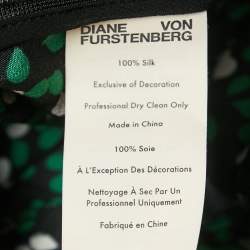 Pre Owned Diane Von Furstenburg Black Printed Silk Waist Tie Detail Flared Midi Dress XL