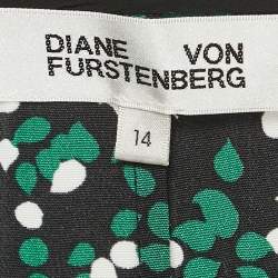 Pre Owned Diane Von Furstenburg Black Printed Silk Waist Tie Detail Flared Midi Dress XL