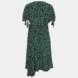 Pre Owned Diane Von Furstenburg Black Printed Silk Waist Tie Detail Flared Midi Dress XL