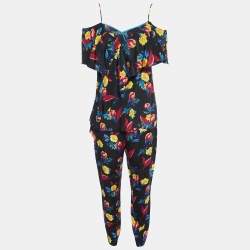 Pre Owned Diane von Furstenberg Black Printed Silk Top & Pants M