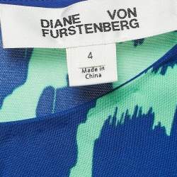 Pre Owned Diane von Furstenberg Blue/Green Print Crepe Midi Dress S