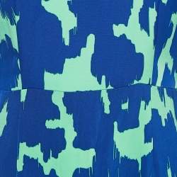 Pre Owned Diane von Furstenberg Blue/Green Print Crepe Midi Dress S