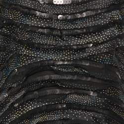 Pre Owned Diane Von Furstenberg Black Embellished textured Silk Aja Mini Dress L