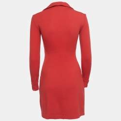Pre Owned Diane Von Furstenberg Red Wool Knot Detail Mini Dress XS
