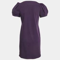 Pre Owned Diane Von Furstenberg Purple Stretch Crepe Draped Sleeve Mini Dress M