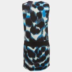 Pre Owned Diane Von Furstenberg Blue Print Silk Knit Sleeveless Mini Dress S